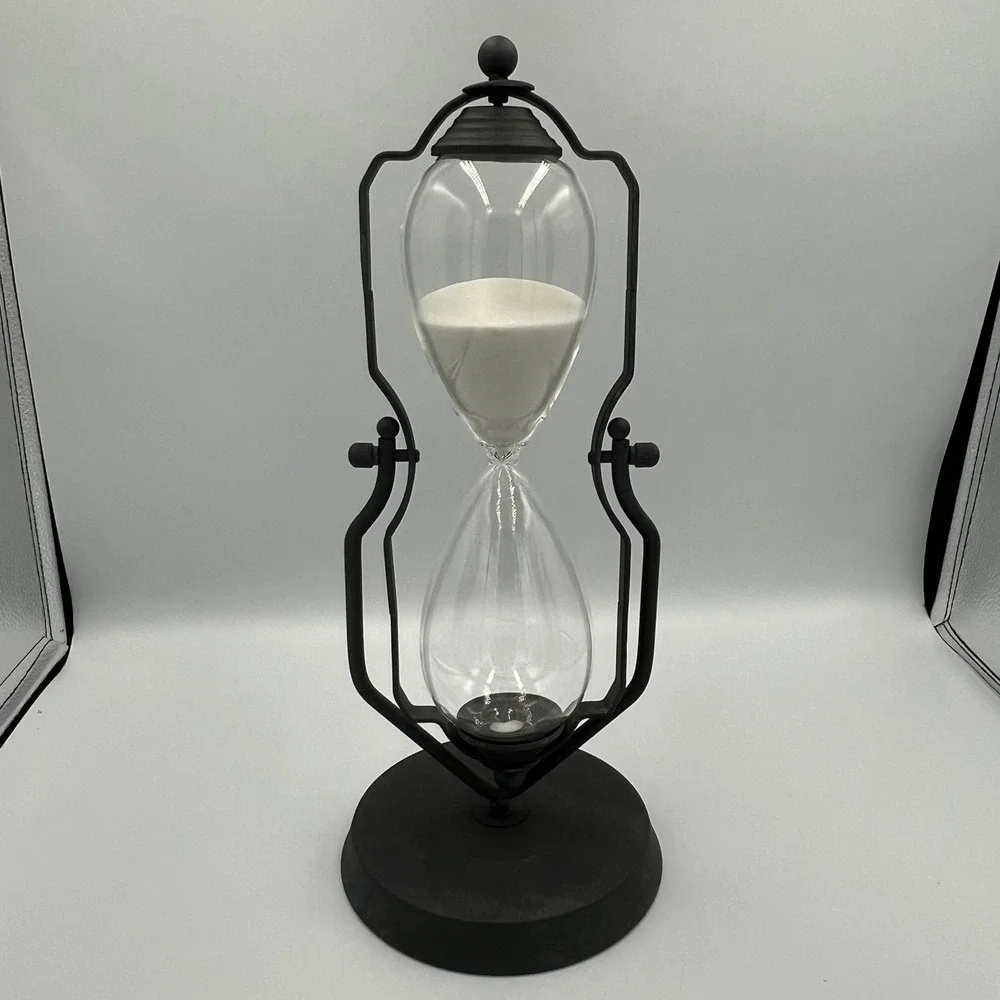 Rotating Hourglass Timer Black Metal Glass Home Decor Brand New